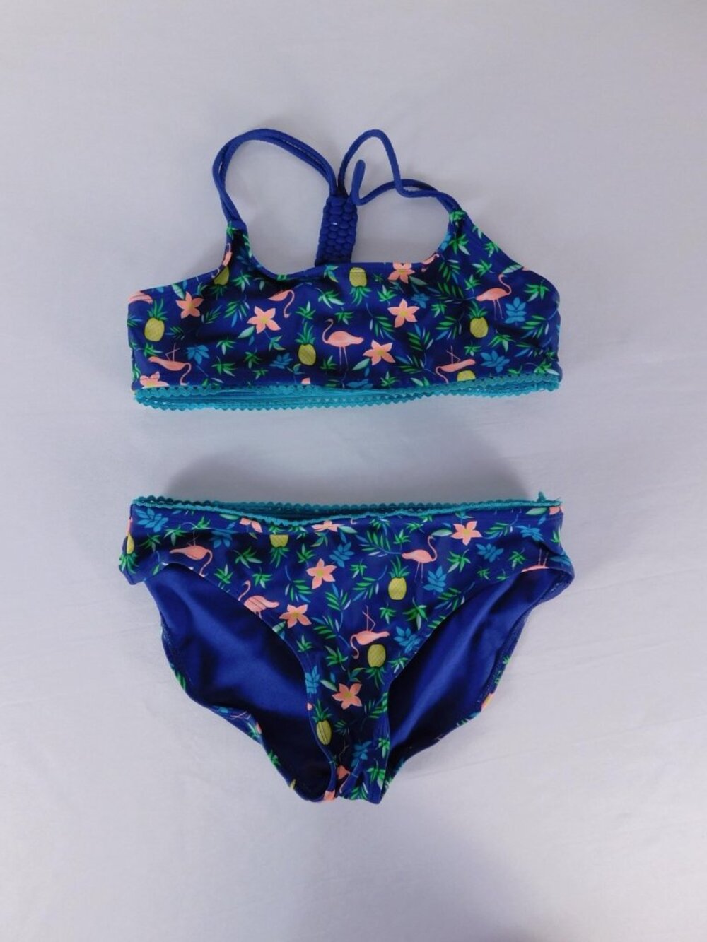 Old Navy Bikini Girls 6-7 Blue Flamingo Pineapple Tropical Two Piece Set